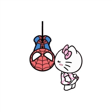 Spider Man N Hello Kitty, Hello Kitty With Spiderman, Hello Kitty Spider-man, Spiderman Drawing Cute, Spiderman Cute Drawing, Hello Kitty And Spiderman Drawing, Coquette Spiderman, Spider Man Gifts For Boyfriend, Cute Drawings For Your Boyfriend