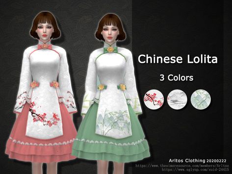 Arltos' Chinese Lolita Ts4 Medieval, Cc Shopping, Kimono Outfits, Chinese Cheongsam, Sims 4 Mm Cc, Sims 4 Dresses, Sims 4 Mm, Sims4 Clothes, Los Sims