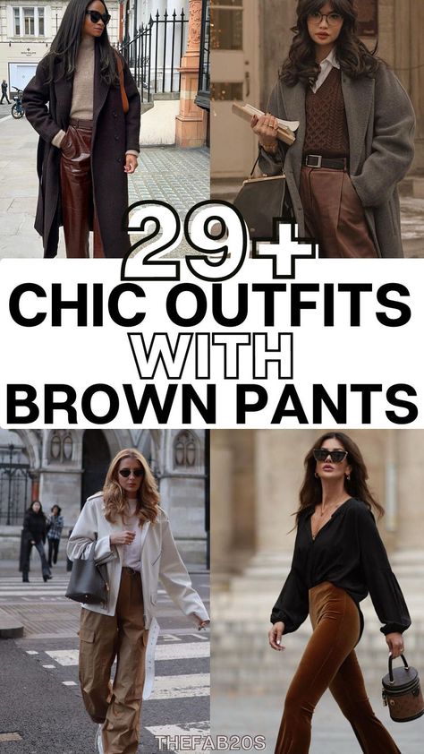 Wondering what to wear with brown pants?! These outfits with brown pants are TOO good! I am obsessed with these stunning chic outfit ideas for boornw pants for women. Whether casual or for the office, this is a STUNNING look. Outfit Ideas With Brown Pants, Brown Jeans Outfit Women, Brown Pants For Women, Outfits With Brown Pants, Tan Jeans Outfit, Brown Trousers Outfit, Brown Jeans Outfit, Brown Denim Pants, Colored Pants Outfits