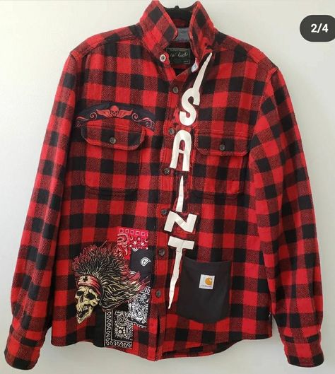 diy slow fashion flannel custom upcycling upcycled clothing subversive grunge punk aesthetic Punk Flannel, Grunge Punk Aesthetic, Flannel Shirt Refashion, Punk Aesthetic, Shirt Refashion, Upcycled Clothing, Grunge Punk, Upcycle Clothes, Slow Fashion