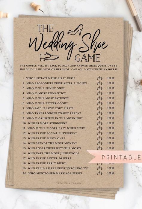 The Wedding Shoe Game, Wedding Shoe Game, Rustic Bridal Shower Games, Printable Bridal Shower Games, Wedding Shower Games, Bachelorette Party Games, Black Bridal, Rustic Bridal, Future Wedding Plans