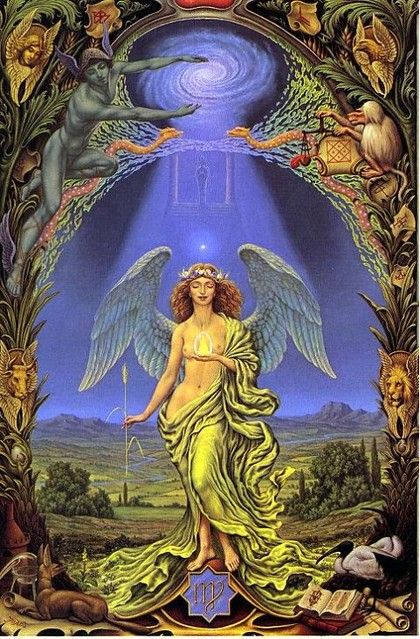 Signo de Virgem - Johfra Bosschart | Gnosis Online | Flickr Archangel Cassiel, Venus In Virgo, Virgo Constellation Tattoo, Virgo Art, Virgo Constellation, I Believe In Angels, Esoteric Art, Virgo Moon, Constellation Tattoos