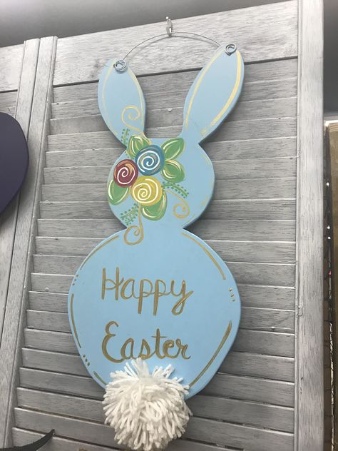 Easter Bunny Door Hanger, Wooden Easter Bunny, Wood Decorations, Spring Door Hanger, Bunny Door Hanger, Wood Ideas, Spring Door, Easter Decoration, Easter Ideas