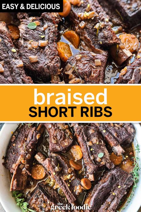 Braised Short Ribs Braised Beef Short Ribs Dutch Ovens, Short Ribs Dutch Oven, Boneless Beef Short Ribs, Beef Appetizers, Braised Beef Short Ribs, Short Ribs Slow Cooker, Flexitarian Recipes, Rosemary And Thyme, Short Ribs Recipe