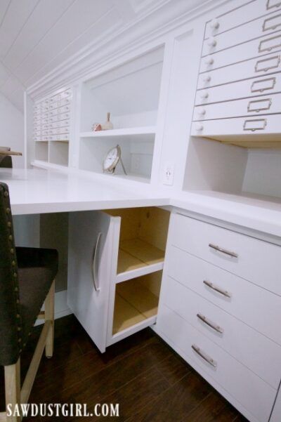 Basement Storage Cabinets, Ultimate Craft Room, Basement Craft Rooms, Craft Room Desk, Craft Storage Cabinets, Sawdust Girl, Restoration Hardware Baby, Sewing Room Design, Dream Craft Room