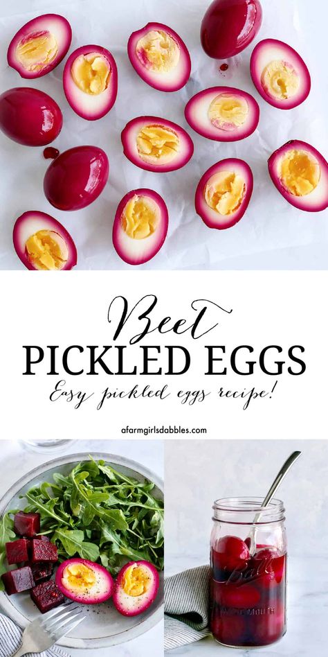 Made with just hard-boiled eggs and pickled beet juice, these Beet Pickled Eggs add a beautiful pop of color to salads and other dishes. Allow them to chill longer and they'll have a tangy pickled flavor you won't be able to resist snacking on! Easy Pickled Eggs, Beet Pickled Eggs, Pickled Beets And Eggs, Today Recipes, Pickled Beets Recipe, Pickled Eggs Recipe, Hard Boiled Egg Recipes, Beetroot Juice, Pickled Eggs