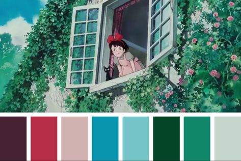 Kiki Delivery Service Color Palette, Studio Ghibli Color Scheme, Totoro Color Palette, Studio Ghibli Colors, Studio Ghibli Colour Palette, Studio Ghibli Color Palette, Ghibli Color Palette, Movie Colour Palette, Anime Color Palette