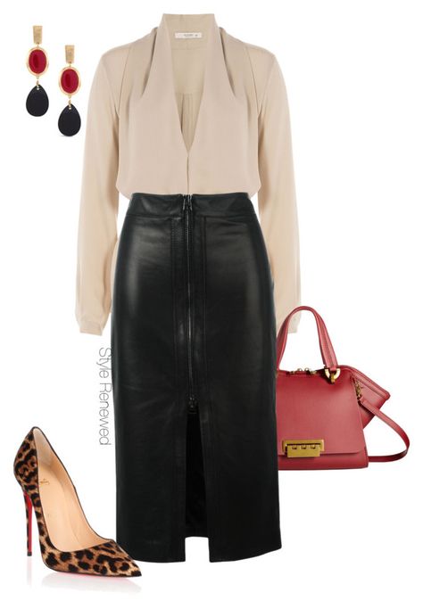 "Classic Work Outfit" by sherristylz on Polyvore featuring Etro, ZAC Zac Posen, Tom Ford, Christian Louboutin and Chico's Blouse Outfit Work, Classic Work Outfits, Meeting Outfit, Chique Outfit, Leather Skirt Outfit, Leopard Pumps, Classy Work Outfits, Stylish Work Outfits, Zac Posen