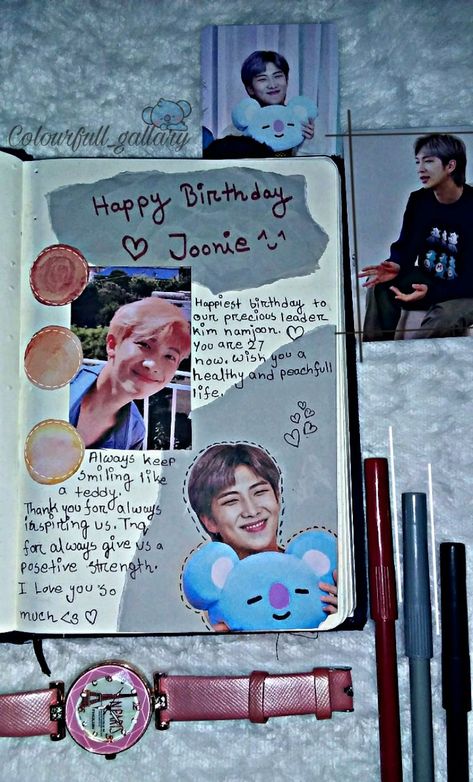 My first journal ever 🌹🦋 Namjoon Journal Ideas, Namjoon Journal, Birthday Journal Ideas, Namjoon Birthday, Birthday Journal, Nice Notes, Bullet Journal Cover Ideas, Journal Diy, Bday Gift