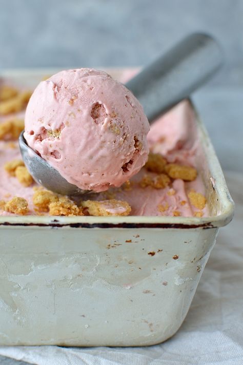 Ice Cream Dessert Recipes, Rhubarb Ice Cream, Fruity Ice Cream, Strawberry Crumble, Rhubarb Strawberry, Roasted Rhubarb, Ice Cream Photography, Rhubarb Crumble, Mince Pie