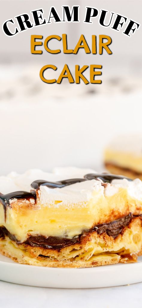 Cream Puff Chocolate, Eclair Filling, No Bake Eclair, Cream Puff Dessert, Chocolate Eclair Dessert, Eclairs Dessert, No Bake Eclair Cake, Cream Puff Cakes, Eclair Cake Recipes