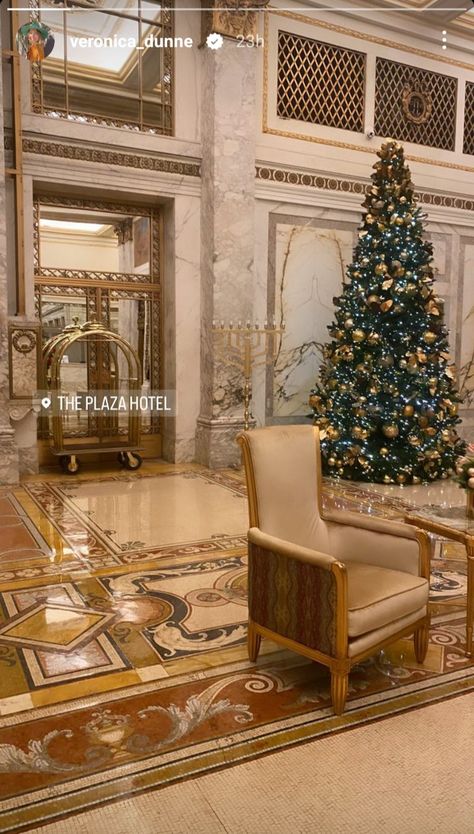 The Plaza Hotel Aesthetic, Plaza Hotel New York Christmas, Christmas Hotel Aesthetic, The Plaza Hotel Nyc Christmas, Plaza Hotel Christmas, Winter Inspo Aesthetic, Christmas At The Plaza, Hotel Christmas Tree, Warmth Aesthetic