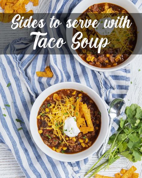 Here are 15 of the best side dishes to serve with your soup on a chilly day. From cornbread, to veggies, to quesadillas and more! Taco Soup Sides, Taco Soup Sides Dishes, Sides For Taco Soup, What To Serve With Taco Soup, Taco Side Dishes, Mexican Meals, Taco Soup Recipe, Best Soup Recipes, Comfort Food Recipes Dinners