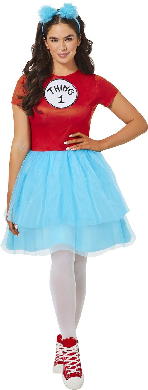 PRICES MAY VARY. Embrace the Halloween chaos with this officially licensed Thing 1 and Thing 2 Dress Costume. This dress is complete with a baby blue tulle skirt, matching blue headband, and two attachable Thing 1 and Things 2 velcro patches. Note: This costume only includes headband, collar, and gloves. Full Grinch costume not included. With lightweight and breathable polyester material, this costume is built to accommodate any and all Halloween bashes or crazy Thing activities! Who says the pa Work Costumes, Grinch Costume, Blue Tulle Skirt, Thing 1 And Thing 2, Jumpsuit Costume, Plus Size Costumes, Kids Costumes Boys, Bold Dresses, Blue Headband