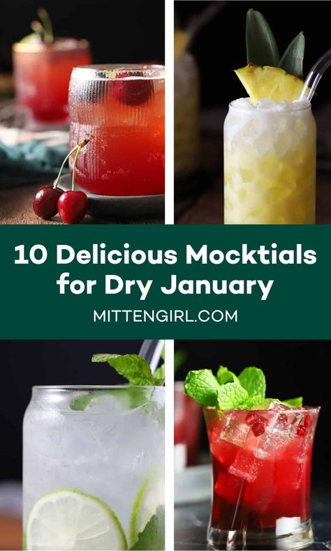 Dry January Drinks, Non Alcoholic Mojito, Pina Colada Mocktail, Frozen Strawberry Daiquiri, Easy Mocktail Recipes, Mojito Mocktail, Alcohol Free Drinks, Peach Sangria, Mocktail Recipes