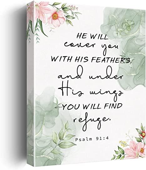 AmazonSmile: Inspirational Bible Verse Wall Art Decor Religious Canvas Painting Framed Psalm 91:4 Canvas Artwork Print Poster 12"x15" Decoration for Home Office: Posters & Prints Christian Canvas Art, Office Posters, Pretty Paintings, Psalm 91 4, Inspirational Bible Verse, Bible Verse Wall Decor, Religious Wall Art, Religious Wall Decor, Psalm 91