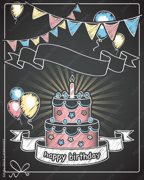 happy birthday / chalkboard banner with empty text space  Stock Vector Happy Birthday Chalkboard, Chalkboard Banner, Birthday Chalkboard, Happy Birthday Images, Birthday Images, Photo Illustration, Adobe Stock, Chalkboard, Stock Vector