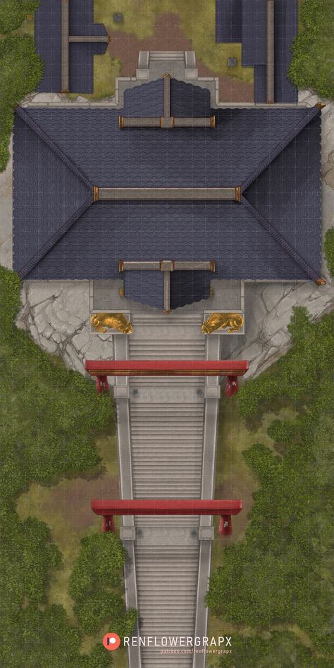 Japanese Battlemap, Japanese Hotel, Fantasy City Map, Japanese Town, Village Map, Japan Temple, Japanese Village, Dungeon Tiles, Dnd World Map