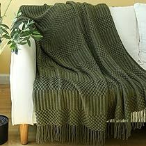 Cosy Home Decor, Blanket With Tassels, Knitted Throw Blanket, Textured Throw Blanket, Advanced Knitting, Green Throw Blanket, Striped Bedding, Couch Decor, Cosy Home