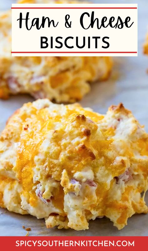 Ham and Cheese Biscuits are light and tender with little bits of ham and cheese baked right in. They are great for using that last little bit of leftover Easter or Christmas ham. Southern Brunch Recipes, Ham And Cheese Baked, Ham And Cheese Biscuits, Easy Kids Breakfast, Kid Breakfast, Easy Drop Biscuits, Ham Biscuits, Bread Puddings, Leftover Ham Recipes