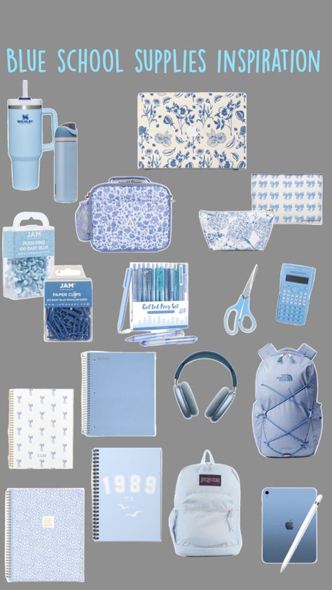 College school supplies,blue school supplies,blue stationary,light blue school supplies,school supplies inspiration, light blue water bottle,blue Stanley,blue iPad,blue notebooks,blue lunch box,blue pencil bag,blue make up bag,blue backpack,light blue stationary,blue AirPod Max,Apple Pencil,blue MacBook case college dorm inspiration Blue School Supplies, School Supplies Blue, College Stationary, Blue Stationary, Blue Jam, College School Supplies, Jam Paper, Dorm Room Essentials, Gel Ink Pens