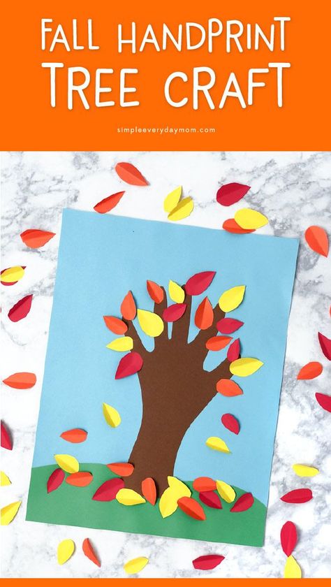 Fall Handprint Art For Kids | Make this simple autumn tree with your child's hand print and some paper. It's a perfect craft idea for mom, dad or anyone in the family! #earlychildhood #preschool #kindergarten #kidscrafts #craftsforkids #ideasforkids #teacher #activitiesforkids Handprint Tree Craft, Fall Handprint Art, Best Out Of Waste Ideas, Handprint Tree, Diy Craft Ideas For Kids, Hand Print Tree, Preschool Craft Activities, Kindergarten Art Projects, Fun Fall Crafts