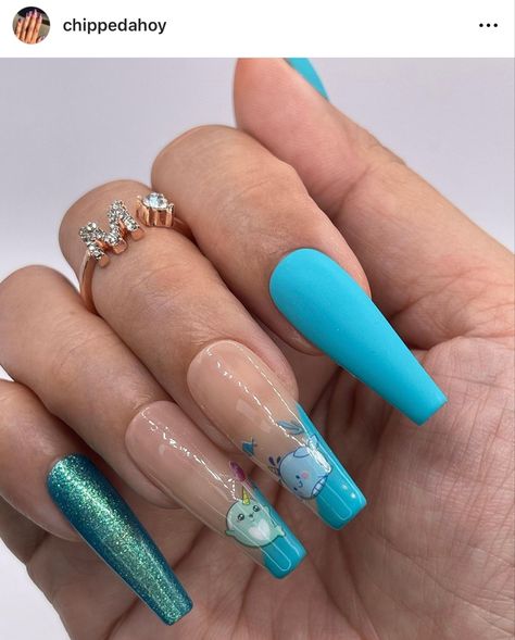 Sky blue matte polish with narwhal designs. Narwhal Nails, Tough As Nails, Narwhal, The Blues, Nail Designs, Nails, Beauty, Quick Saves, Design