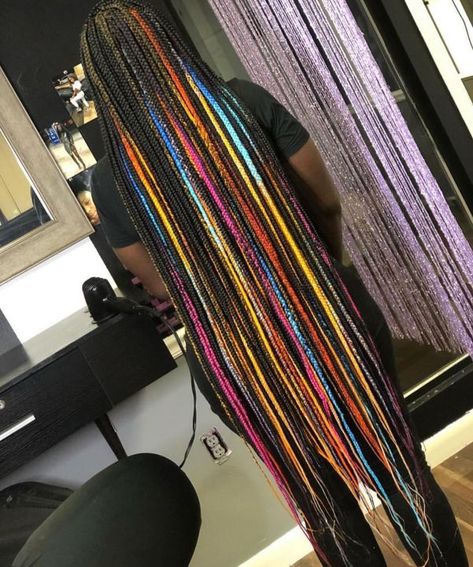 Box Braids Protective Styles, Styles On Natural Hair, Braids Protective Styles, Colored Box Braids, Rainbow Braids, Shaved Side Hairstyles, Evening Hairstyles, Colored Braids, Multi Colored Hair