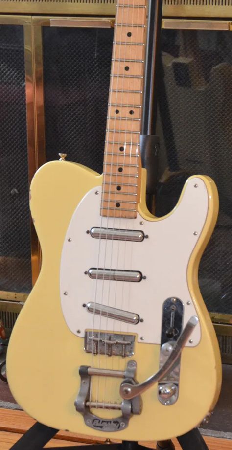 One-of-kind Telecaster with Bigsby | ChasingGuitars Lipstick Style, Telecaster Neck, Fender Telecaster, Yellow Painting, Vintage Yellow, Paint Job, Guitar