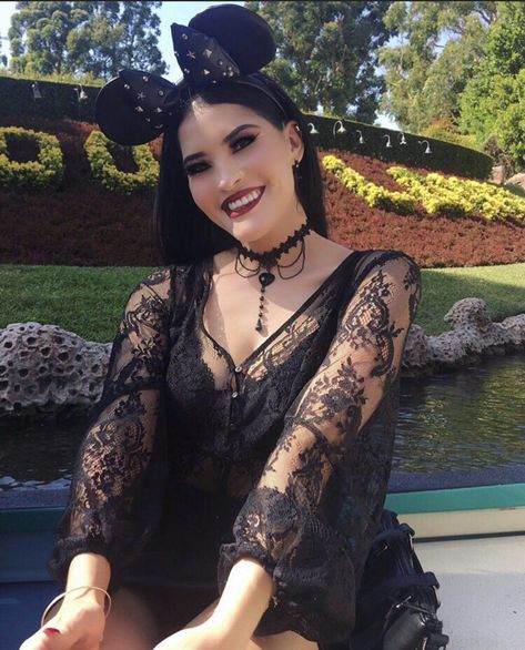 Disney Goth Aesthetic, Disney Goth Outfit, Goth Hot Weather Outfit, Goth Disneyland Outfits, Goth Disney Outfits, Goth Rapunzel, Universal Outfits, Summer Goth Outfits, Goth Mickey Ears