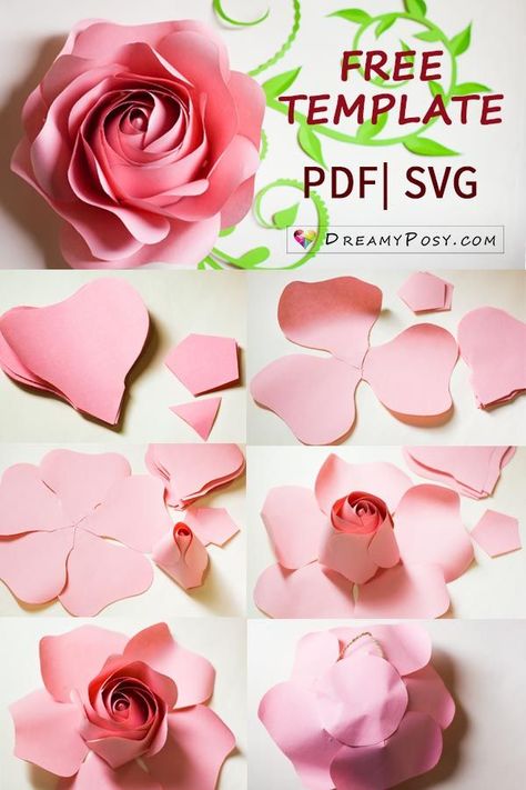 Giant rose free template and tutorial #paperflowers #flowertemplates #flowertutorials Free Rose Paper Flower Template, Small Paper Flowers Diy Template Free Printable, Giant Flower Template Free, Diy Giant Rose, Paper Flowers Diy Cricut, Giant Paper Rose, Free Paper Flower Templates, Giant Paper Flowers Template, Paper Rose Template