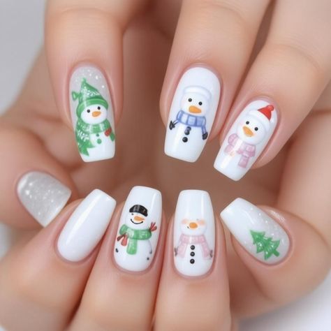 Add a playful touch to your winter manicure with Winter Snowman Nails. This design features cute snowman illustrations, perfect for adding a whimsical element to your nails. Pair this with White Christmas Tree Nail Art for a cohesive holiday look. Winter snowman nails are perfect for celebrating the holiday season and adding a touch of fun to your style. Embrace the magic of Christmas with these adorable snowman nails. Snowman Nail Art Designs, Snow Man Nail Design, Winter Nails Snowman, Snowman Nail, Snowman Nail Art, Christmas Tree Nail Art, Disney Nail Designs, Tree Nail Art, Snowman Nails