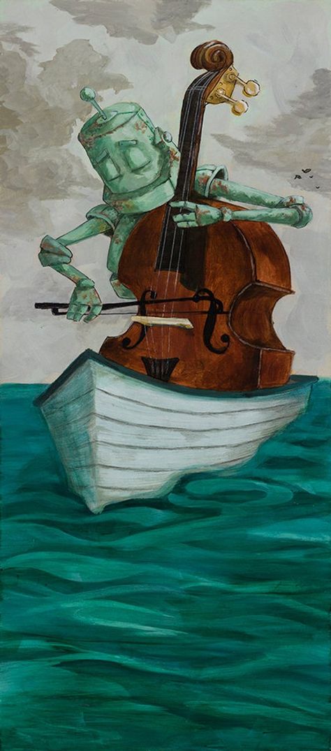 Bass Bot robot painting print Robot Painting, Austin Art, Learn Violin, Images Disney, Siding Paint, Double Bass, Robot Art, Woodblock Print, Glossy Photo Paper