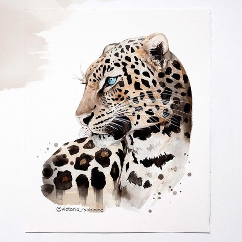 Watercolor illustration of hand painted leopard. Leopard Painting, Leopard Watercolor, Leopard Art, Watercolor Blog, Big Cats Art, Beautiful Blue Eyes, Minimal Prints, Art Daily, Tiger Art