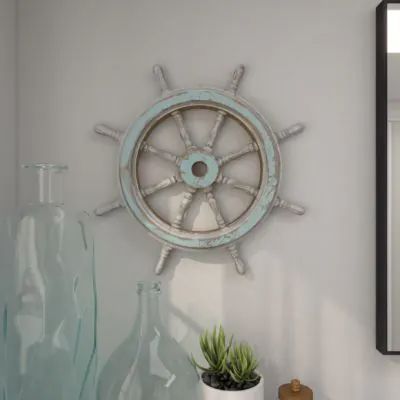 Ship Wheel Decor, Wheel Wall Decor, Art Above Tv, Boat Wall Decor, Wood Ship, Traditional Wreath, Boat Wall, Wheel Decor, Modern Sofa Designs