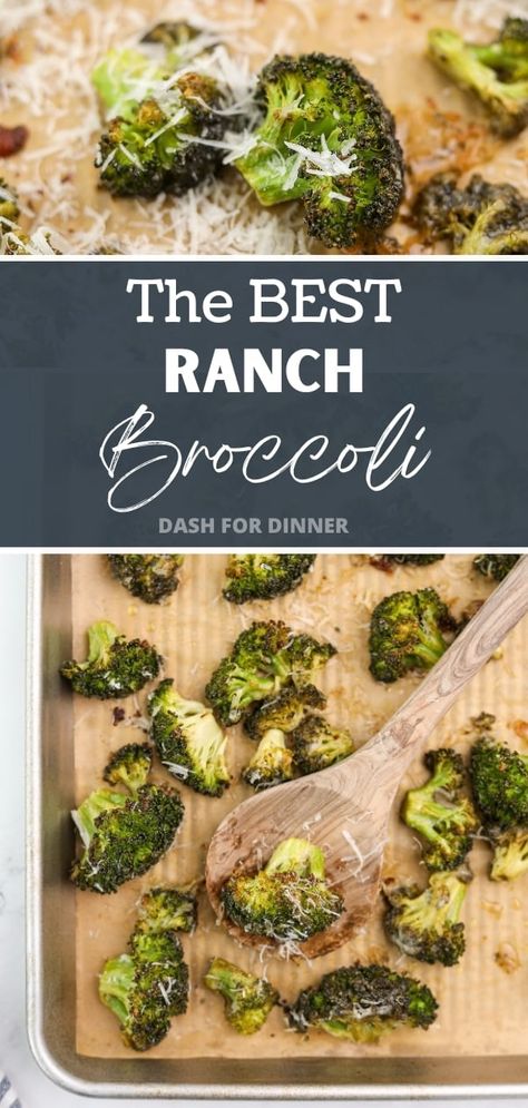 Ranch Roasted Broccoli, Broccoli Seasoning Ideas, Roasted Broccoli Seasoning, Easy Roasted Broccoli, Fresh Broccoli Recipes, Roasted Broccoli Recipes, Oven Broccoli, Ranch Broccoli, Roasted Broccoli And Cauliflower