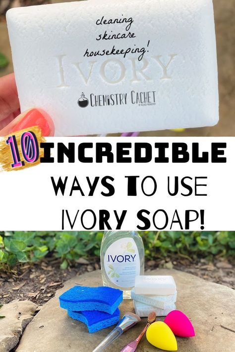 Ivory soap has been around since 1879. Would you believe you can clean, do laundry, take care of your skin, and more with just a bar of ivory soap?? It's true! Get the post on Chemistry Cachet Ivory Soap Uses, Ivory Bar Soap, Ivory Soap, Makeup Brush Cleaner, Facial Cleansers, Cleaners Homemade, Clean Nails, Clean Skincare, Workout Humor