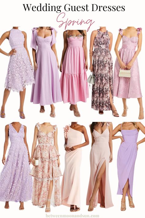 Discover 40 wedding guest dresses for a wedding in Spring or Summer. Floral patterns, bright, vibrant and pastel colors. Dresses that effortlessly blend elegance with ease. Find your perfect formal or casual wedding guest outfit for a garden ceremony or a chic city soirée. These dresses ensure that you'll look your best! #WeddingGuestOutfit #WeddingGuestDress ##WeddingGuest #SpringWeddingGuest #SummerWeddingGuest #WeddingGuestAttire Wedding Guest Summer Formal, Summer Formal Dresses Wedding Guest, Pastel Color Outfit Classy, Wedding Guest Dresses Spring, April Wedding Guest Outfit, Garden Formal Attire, Elegant Summer Dresses For Wedding Guest, Spring Wedding Guest Dress Classy, Garden Party Wedding Guest