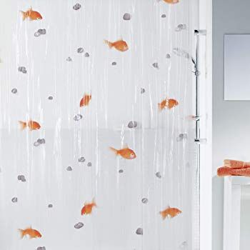 Funky Shower Curtains, Fish Shower Curtain, Plastic Shower Curtain, Orange Fish, Shower Curtain Sizes, Curtain Rails, Trendy Bathroom, Bathroom Collections, Grommet Curtains