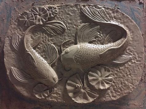 Fish Relief Sculpture, Fish Mural, Fish Clay, Mermaid Sculpture, Clay Fish, Different Forms Of Art, Chocolate Art, Cement Crafts, Relief Sculpture