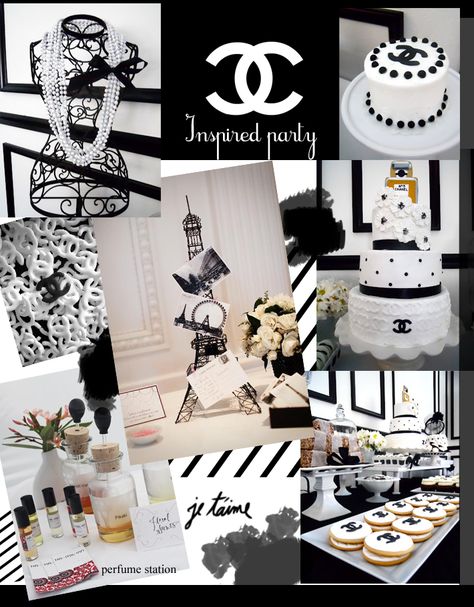 Pretty In Chaos: Classy & Fabulous Chanel Inspired Theme Party Chanel Birthday Theme, Chanel Inspired Party, 16 Party Ideas, Chanel Baby Shower, Sweet 16 Party Ideas, Coco Chanel Party, Paris Sweet 16, Chanel Birthday Party, Sweet 16 Party Themes