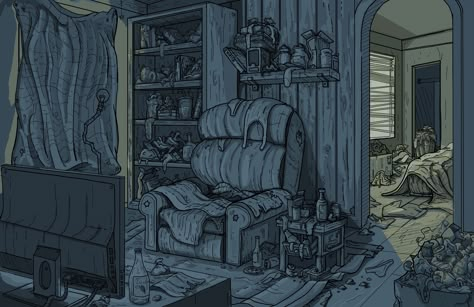 Inside House Illustration, Cluttered Room Drawing, Messy Bedroom Drawing, Messy Room Art, Inside House Background, Messy Room Illustration, Messy Room Drawing, Trash Background, Cluttered Background