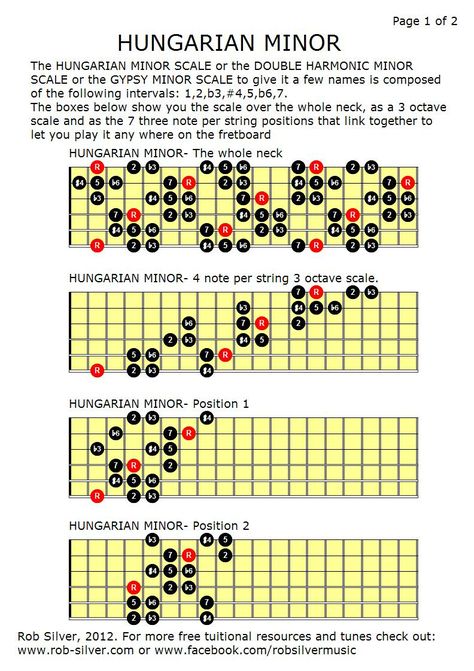 ROB SILVER: HUNGARIAN MINOR Minor Scale Guitar, Scales Guitar, Guitar Modes, Guitar Scales Charts, Guitar Chords And Scales, Flamenco Guitar, Acoustic Guitar Case, Minor Scale, Guitar Exercises