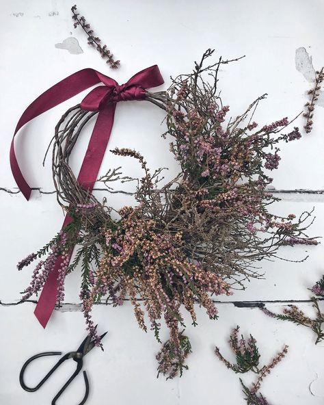 Wild, asymmetrical wreath I made completely out of foraged heather. 🌸 One of my all time favourite makes. #seasonalwreath #autumnwreath Asymmetrical Wreath, Foraged Wreath, Earth Crafts, Heather Flower, Earth Craft, Seasonal Wreaths, Autumn Wreaths, Winter Solstice, Flower Wreath