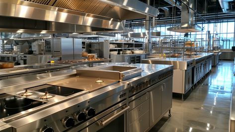 "Professional #KitchenDesign Space: A state-of-the-art #CommercialKitchen featuring #StainlessSteel appliances and spacious #CookingAreas for #CulinaryProfessionals. #kitchen #commercial #professional #stainless #steel #aiart #aiphoto #stockcake ⬇️ Download and 📝 Prompt 👉 https://stockcake.com/i/professional-kitchen-space_239407_45961". Restaurant Utensils, Commercial Kitchen Appliances, Restaurant Kitchen Equipment, Commercial Kitchen Equipment, Food Equipment, Kitchen Solutions, Hotel Kitchen, Small Hotel, Restaurant Equipment