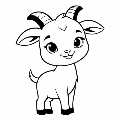 Vector cute vector illustration goat dra... | Premium Vector #Freepik #vector Cute Goat Illustration, Goat Cartoon Drawing, Goat Drawing Easy, Cute Goat Drawing, Goat Sketch, Goat Drawing, Cute Vector Illustration, Small Goat, Art Markers Drawing