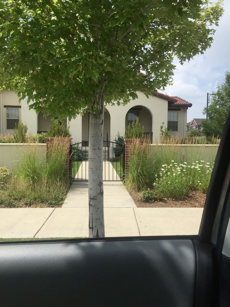 RSM note -- this is in Stapleton.  I like this for the front yard -- fence.  This is definitely a stage 2 or 3 down the road, but would love to get fencing for front and back into the plan you are drawing up.  Maybe the wood with stucco pillars for back and this type of fence with gate in the front (if its even allowed by our HOA??) Outdoor Makeover, Front Fence, Types Of Fences, Rock Wall, Front Yard Fence, Good Neighbor, Front Yard Landscaping, Front Yard, Fence