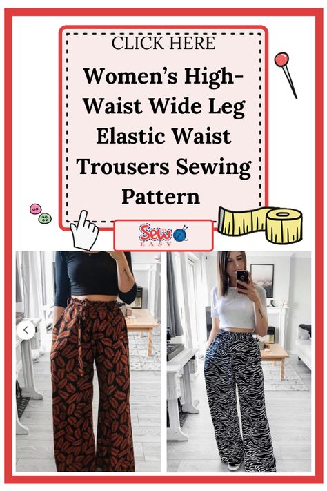 How would you like to step out in a spanky new pair of wide-legged pants? It’s always nice to have a go-to pair of wide-legged pants. They stand out, are versatile and easy to pair. The pattern is best-suited for intermediate sewers. However, beginners who are up for the challenge can take it up as well. The instruction manual does its best to help you complete the construction of the trousers efficiently. #womenssewingpatterns#easysewingpatterns#trouserssewingpattern#pantssewingpatterns Easy Sew Pants Women, Diy Dress Pants, Free Wide Leg Pants Sewing Pattern, Easy Wide Leg Pants Pattern, Free Wide Leg Pants Pattern, Loose Pants Pattern Free, Diy Trousers Pattern, Wide Leg Pants Sewing Pattern Free, Wrap Trousers Pattern