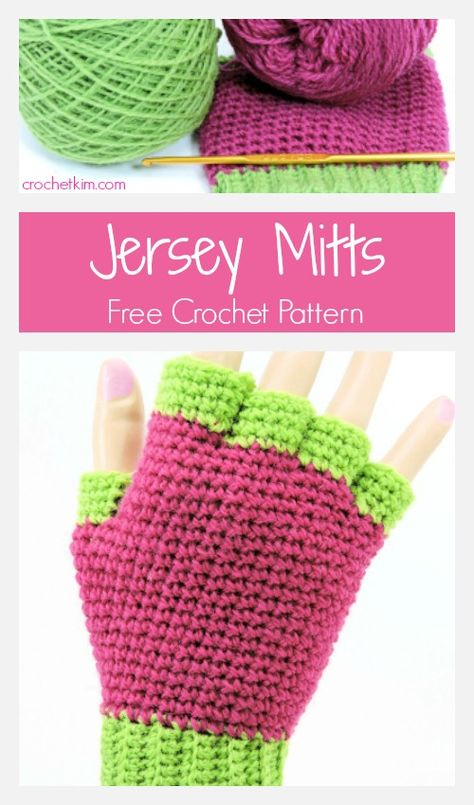 CrochetKim Free Crochet Pattern | Jersey Mitts Fingerless Mitts Gloves  @crochetkim Crochet Open Finger Gloves, Free Pattern Crochet Fingerless Gloves, Crochet Hand Gloves Free Pattern, Crochet Finger Gloves, Half Finger Gloves Crochet Free Pattern, Crochet Fingerless Mittens Free Pattern, Crochet Half Finger Gloves, Crochet Gloves Free Pattern, Crochet Fingerless Gloves Free Pattern