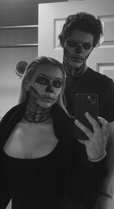 #coupleshalloween #halloween #halloween2022 #fall #skeleton Couple Skull Costume, Halloween Costumes Couples Chucky, Creepy Clown Couple Costume, Skeleton Halloween Costume Couple, Scary Hot Halloween Costumes Couples, Purgecostume Halloween Couples, Black And White Couple Costume, Couple Halloween Costumes Creepy, Halloween Couples Costumes Scary